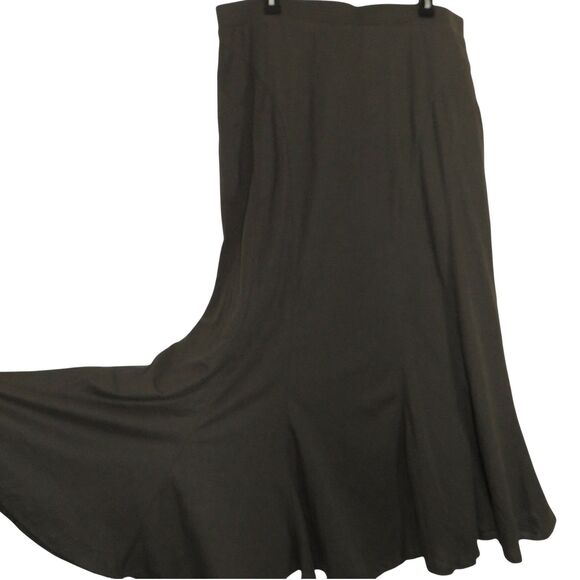 OGL Dark Olive Linen Blend Flowy Mermaid Maxi Skirt With Side Pockets Size XL - Picture 1 of 12